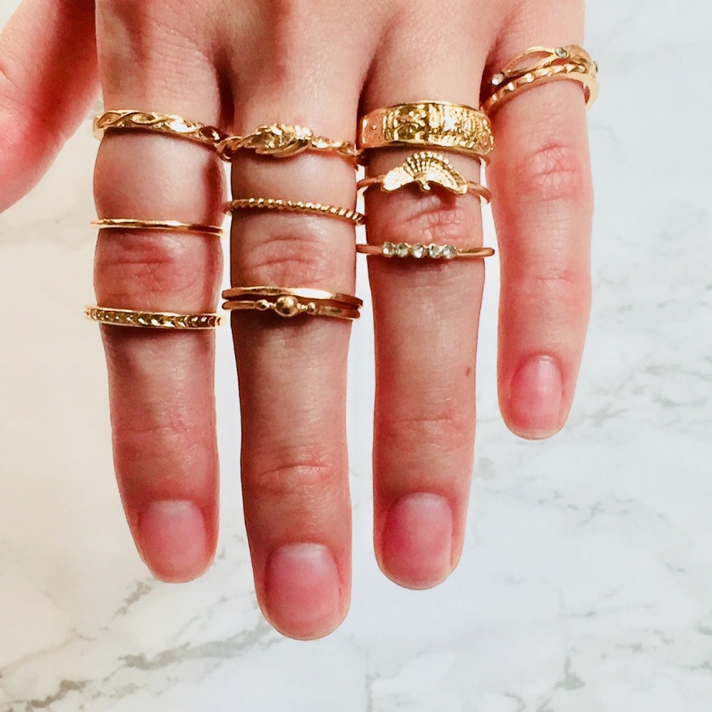 Gold Delicate Stackable Ring Set - Picture 3 of 4